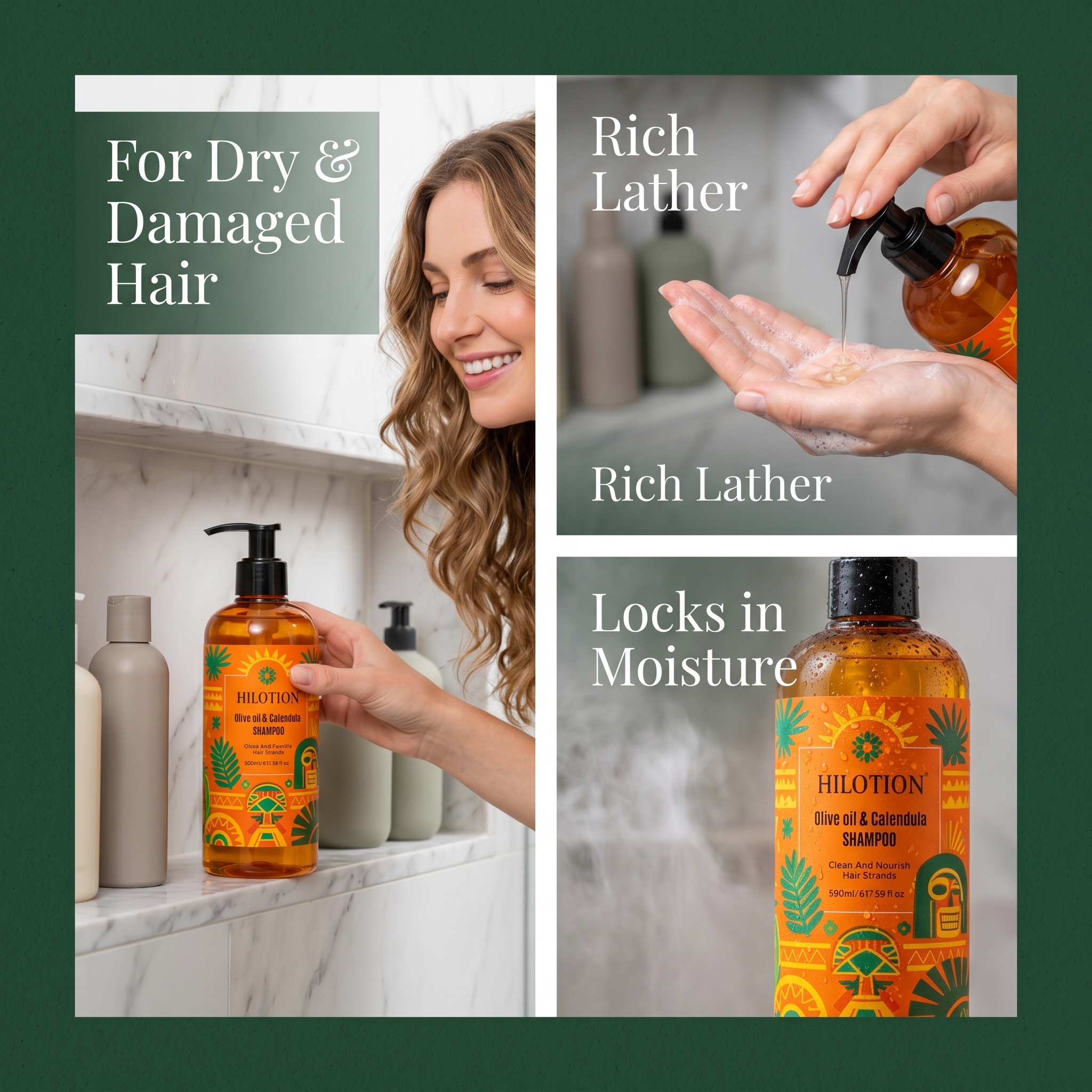 Hilotion Olive Oil & Calendula Nourishing Botanical Hair Shampoo 500ml - 图片 5