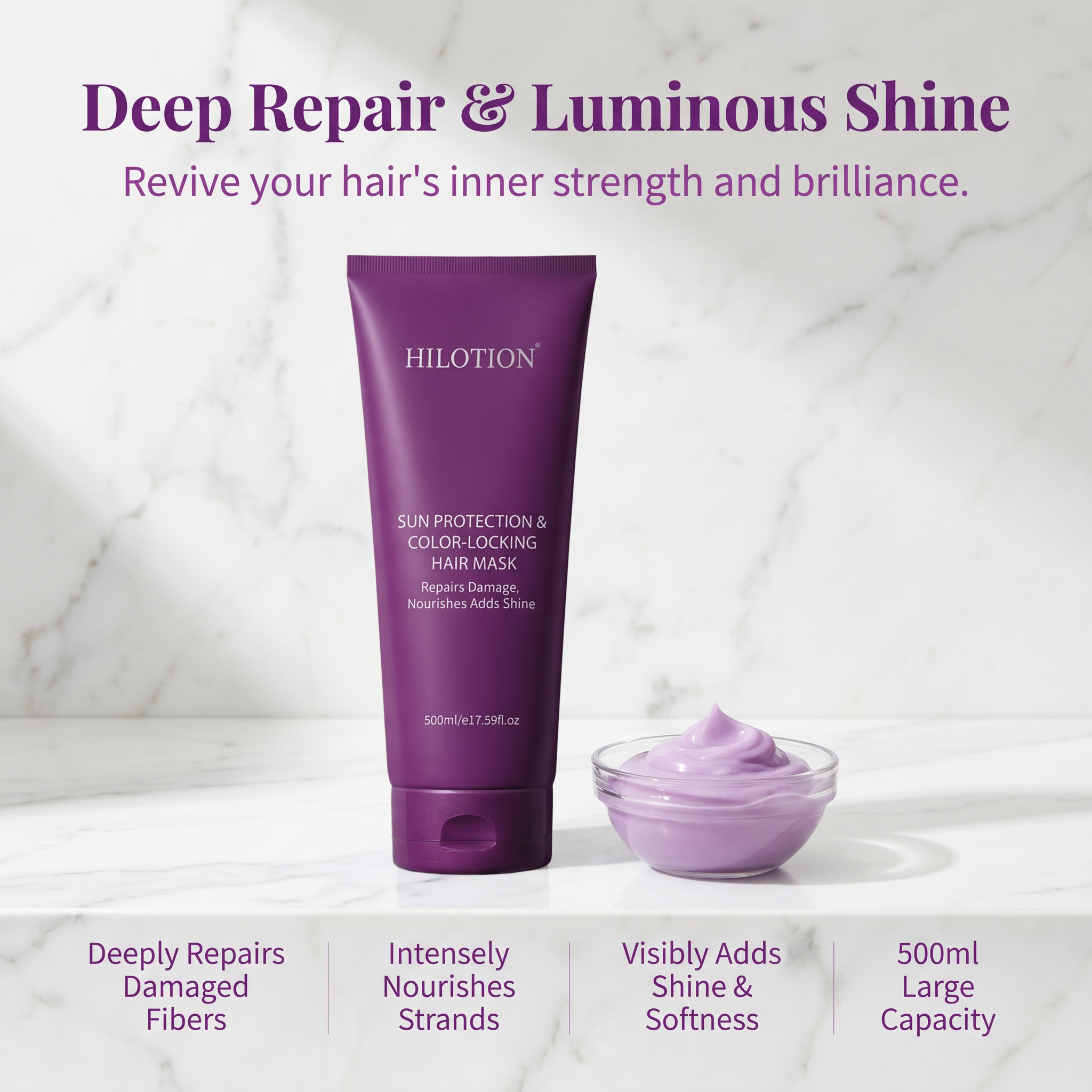 Hilotion Sun Protection Color Lock Repair Nourishing Shine Boost Hair Mask 500ml - 图片 4