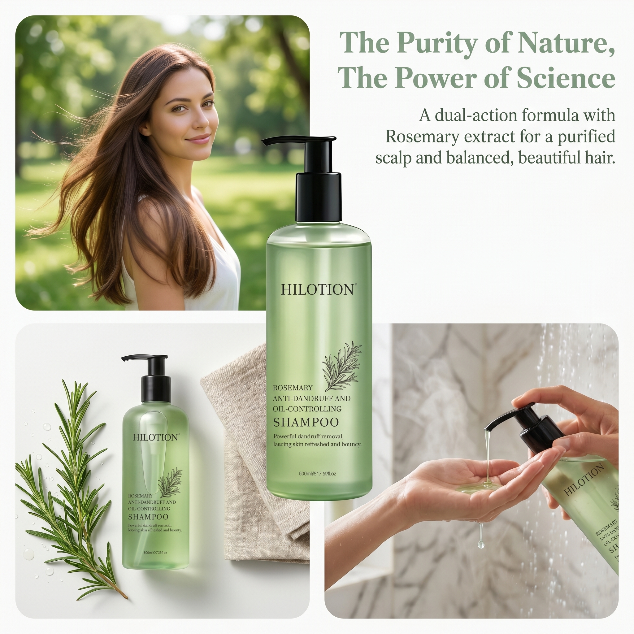 Hilotion Rosemary Anti-Dandruff & Oil-Control Shampoo - Refreshes Scalp & Adds Bounce (500ml) - 图片 4