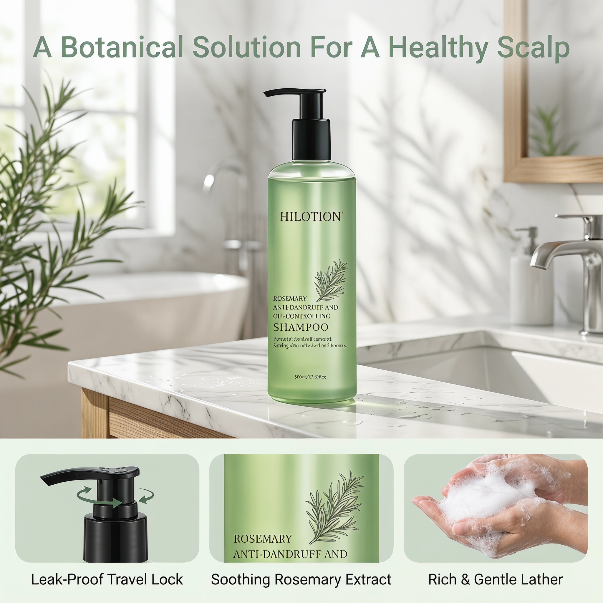 Hilotion Rosemary Anti-Dandruff & Oil-Control Shampoo - Refreshes Scalp & Adds Bounce (500ml) - 图片 5