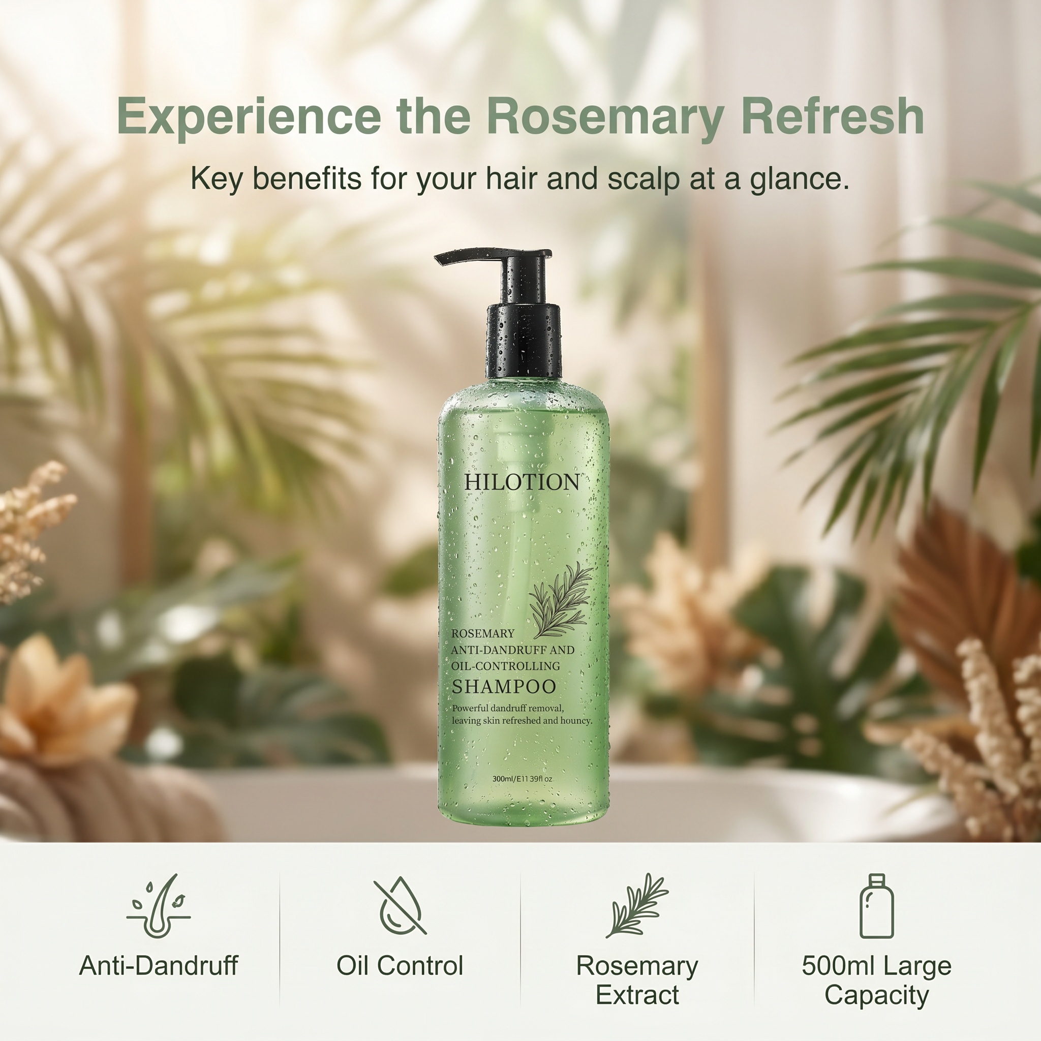 Hilotion Rosemary Anti-Dandruff & Oil-Control Shampoo - Refreshes Scalp & Adds Bounce (500ml) - 图片 6