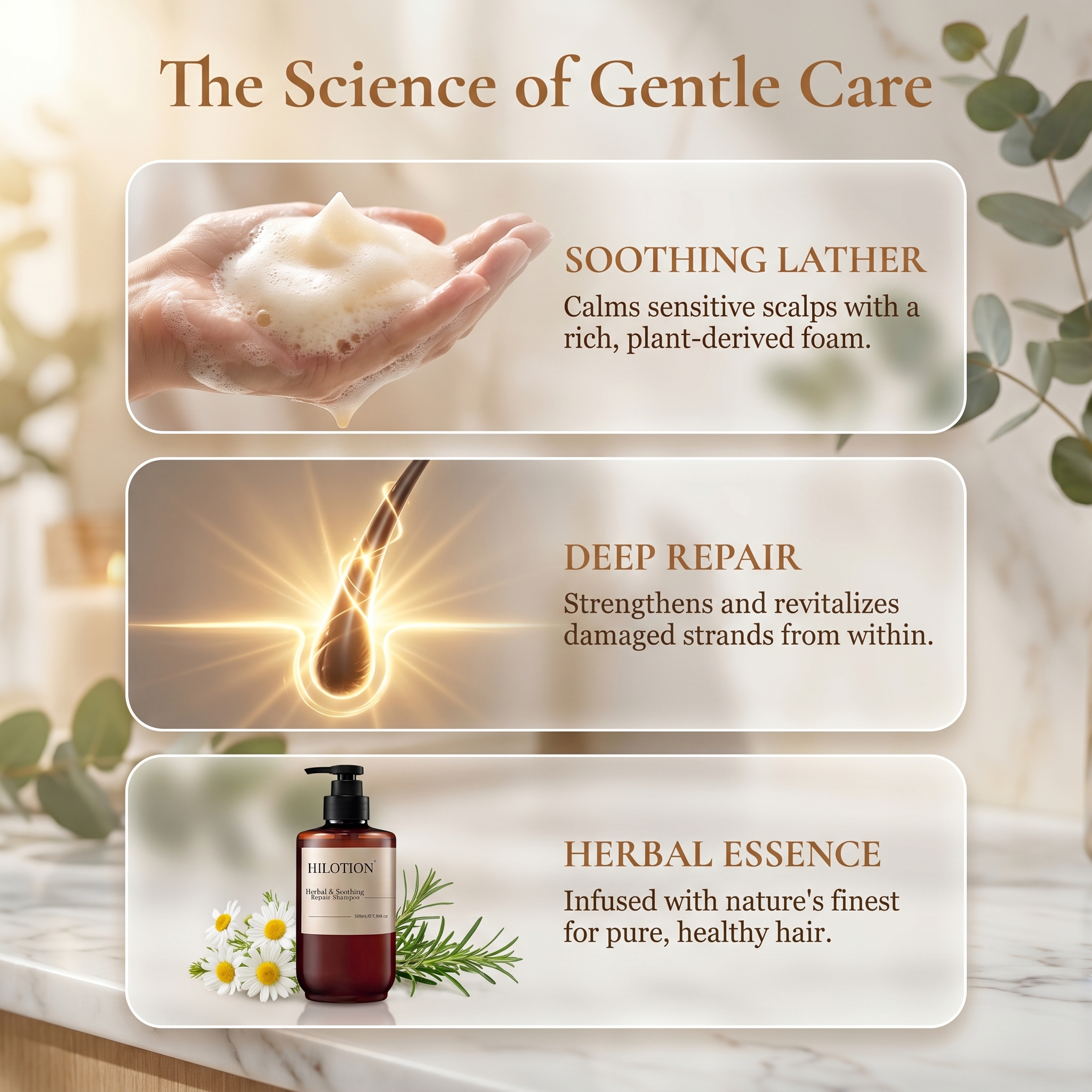 Hilotion Herbal & Soothing Repair Shampoo - Gentle Care for Damaged Hair (500ml) - 图片 7
