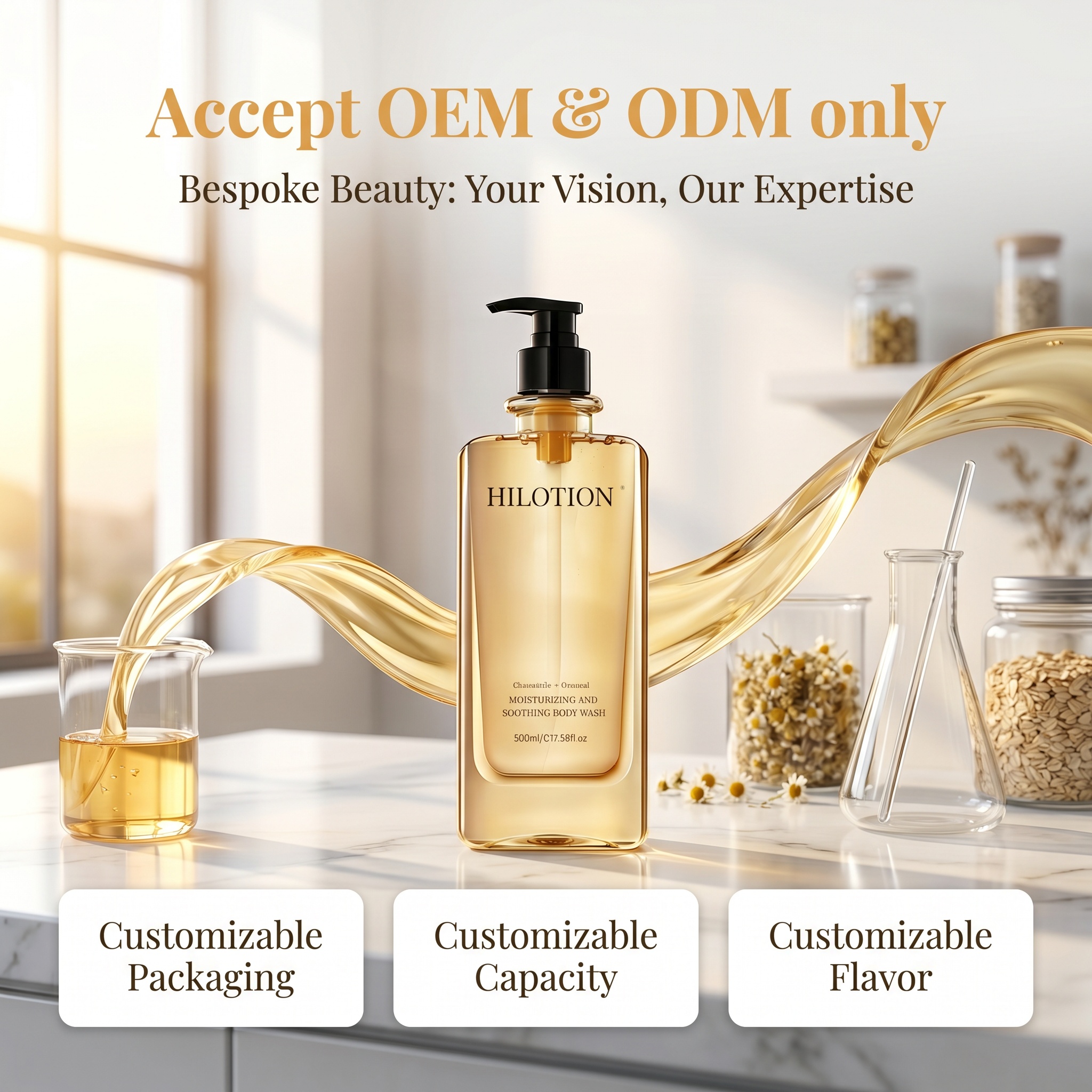 Hilotion Chamomile & Oatmeal Body Wash - Moisturizing & Soothing for Dry Skin (500ml) - 图片 3