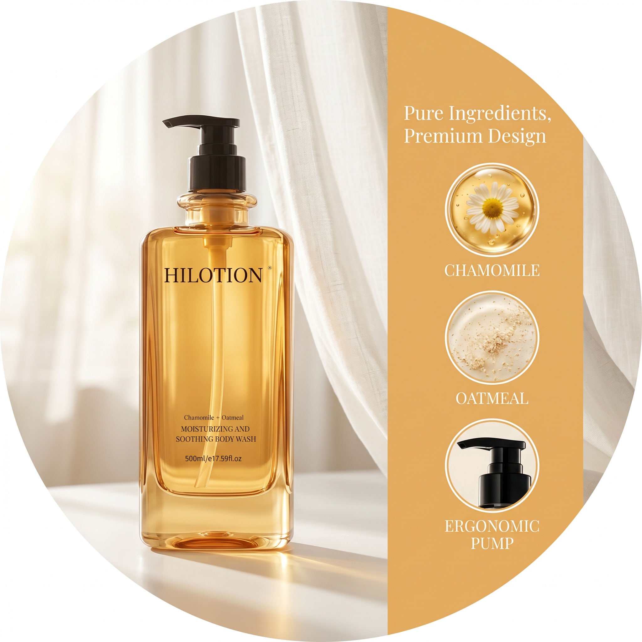 Hilotion Chamomile & Oatmeal Body Wash - Moisturizing & Soothing for Dry Skin (500ml) - 图片 4