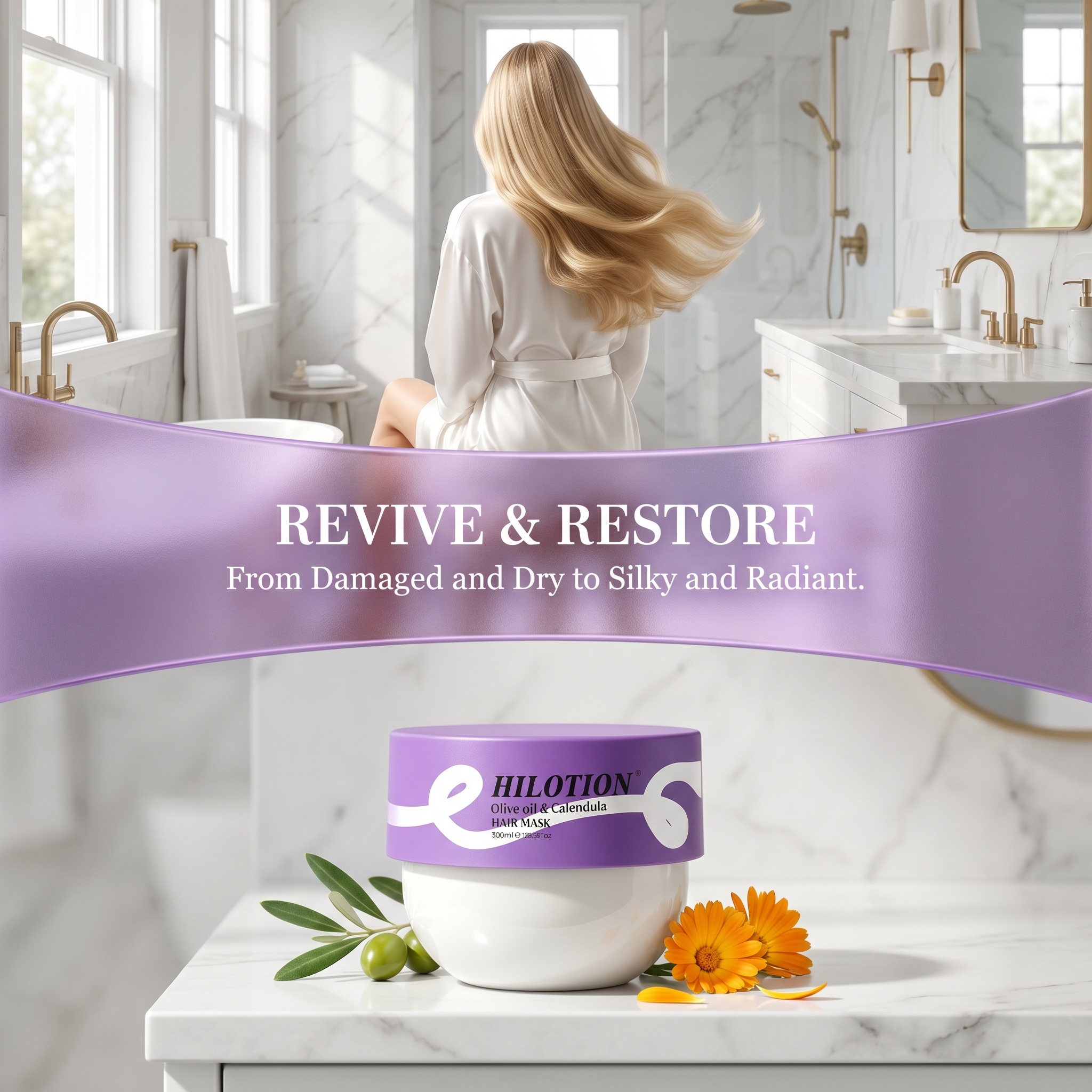 Hilotion Olive Oil & Calendula Hair Mask - Rich Creamy Nourishment, Silky Non - Greasy Texture for Vitality Restoration - 图片 3